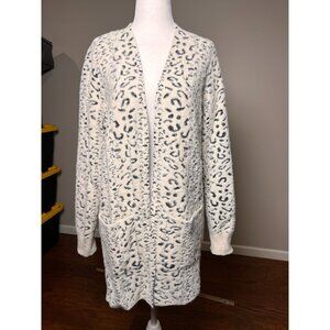 Evolution By Cyrus Open Cardigan Sweater Womens M Cheetah Leopard Slate Cozy